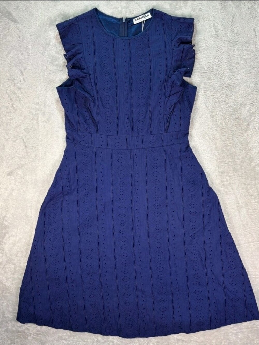 ECOWISH Cotton Eyelet Dress, Navy Blue, Size Large NWT